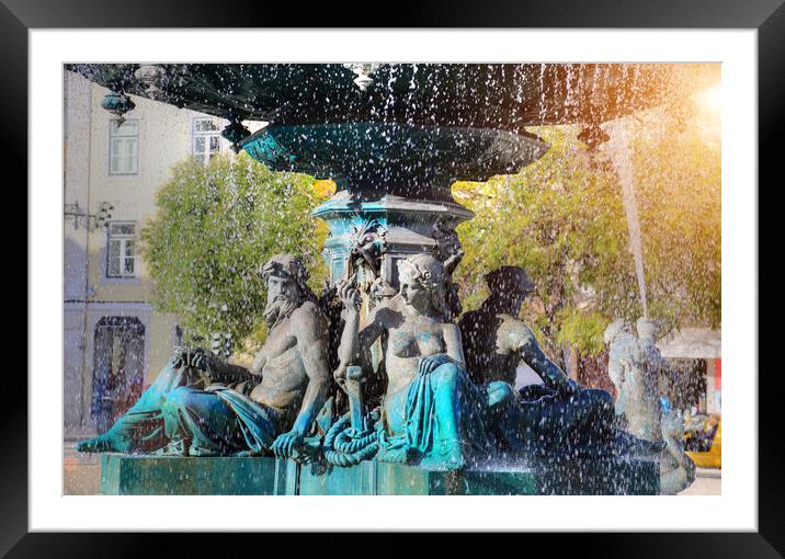 Lisbon, Rossio Square fountain Framed Mounted Print by Elijah Lovkoff