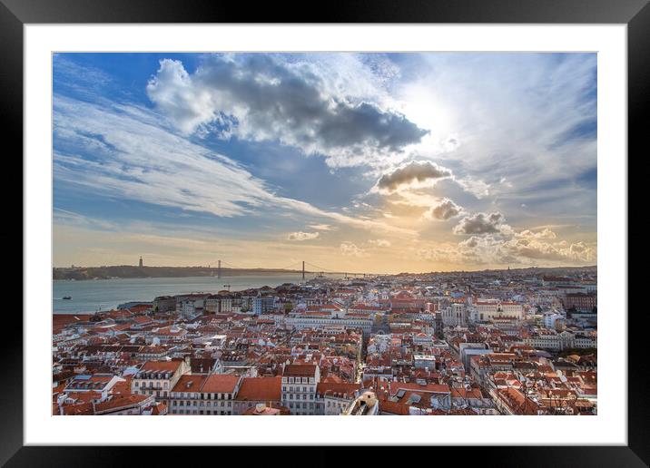 Scenic panoramic views of Lisbon from Saint George Castle (Sao Jorge) lookout Framed Mounted Print by Elijah Lovkoff