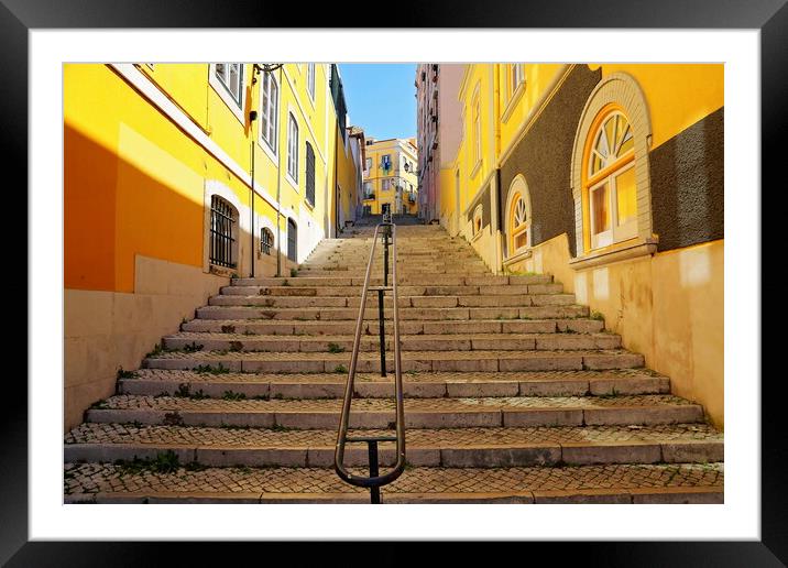 Colorful Streets of Lisbon in historic city center Framed Mounted Print by Elijah Lovkoff