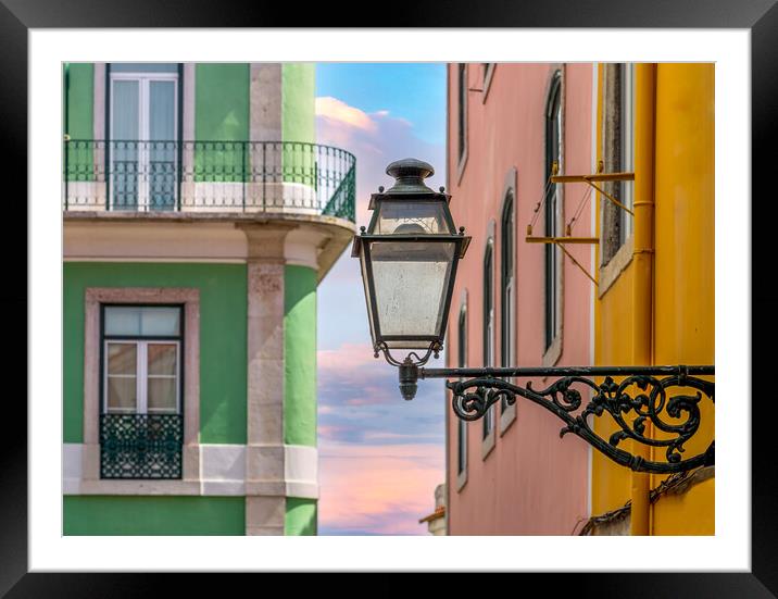 Typical Portuguese architecture and colorful buildings of Lisbon historic city center Framed Mounted Print by Elijah Lovkoff