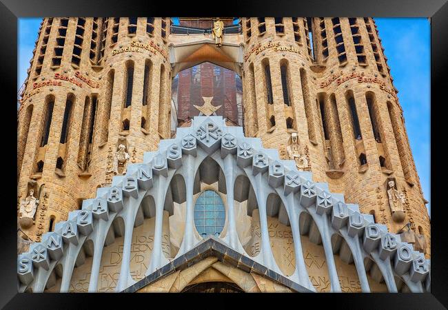 Famous Antonio Gaudi Sagrada Familia Cathedral, Tower close up Framed Print by Elijah Lovkoff