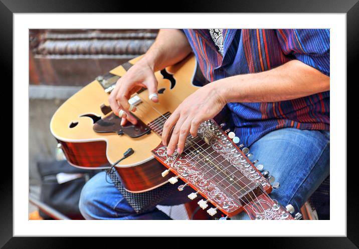 Street musicians playing in front of Barcelona Cathedral Framed Mounted Print by Elijah Lovkoff