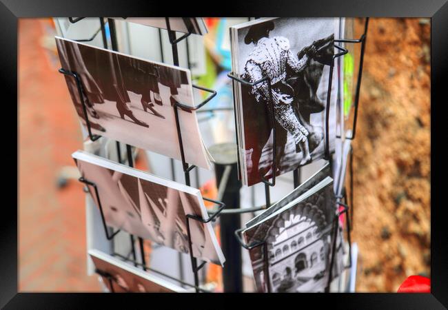Souvenirs and postcards on display near Plaza De Espana in Sevilla Framed Print by Elijah Lovkoff