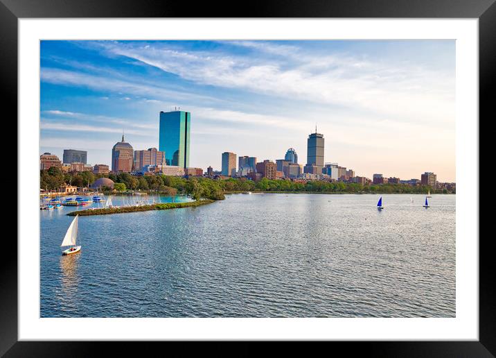 Panoramic view of Boston downtown and historic center from the landmark Longfellow bridge over Charles River Framed Mounted Print by Elijah Lovkoff