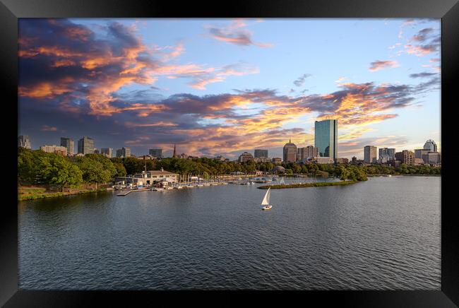 Panoramic view of Boston downtown and historic center from the landmark Longfellow bridge over Charles River Framed Print by Elijah Lovkoff