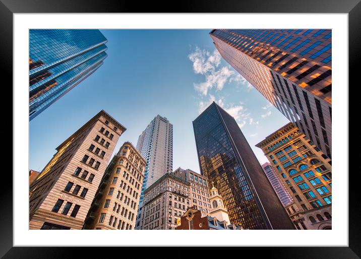 Boston downtown financial district and city skyline Framed Mounted Print by Elijah Lovkoff