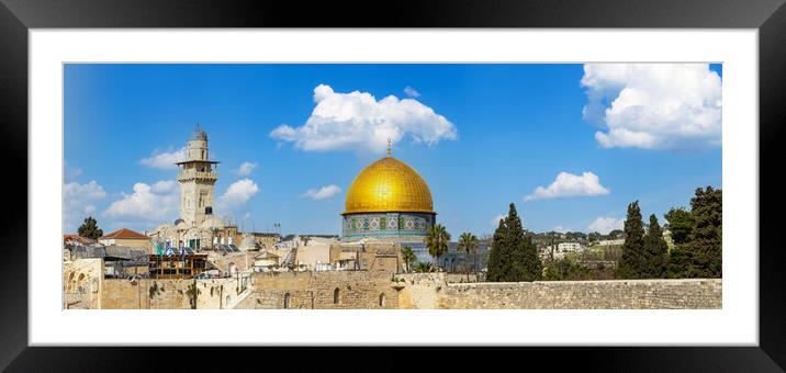 Jerusalem, Islamic shrine Dome of Rock located in the Old City on Temple Mount near Western Wall Framed Mounted Print by Elijah Lovkoff