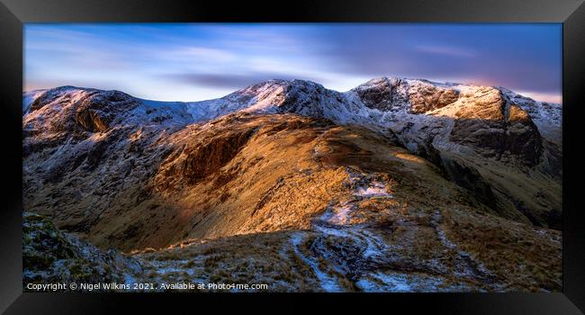 Winter View of Dove Crag, Hart Crag & Fairfield Framed Print by Nigel Wilkins