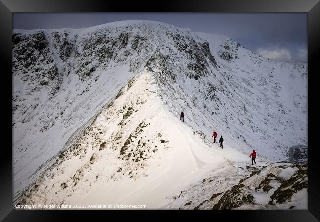 Striding Edge in Winter Framed Print by Nigel Wilkins