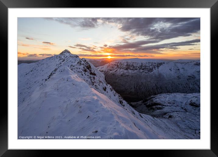 Striding Edge in Winter Framed Mounted Print by Nigel Wilkins