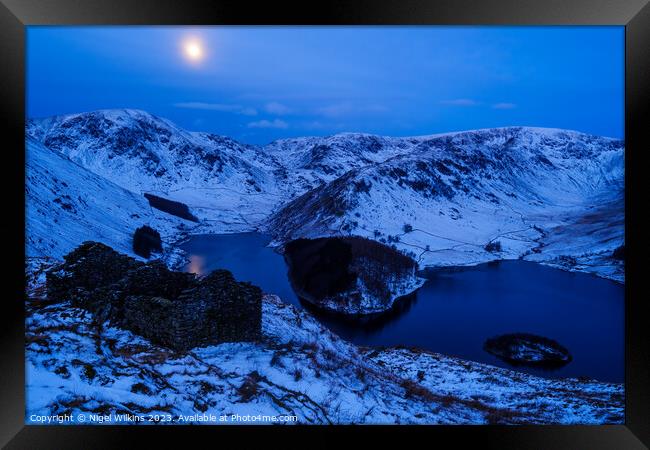 Hazy moon over Haweswater, Lake District Framed Print by Nigel Wilkins
