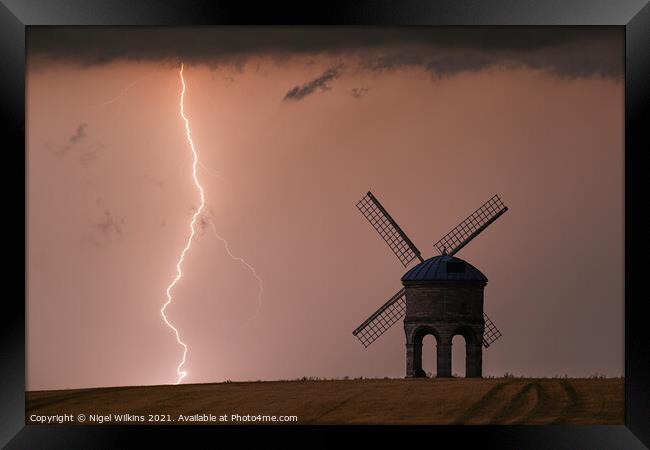 Lightning at Chesterton Windmill Framed Print by Nigel Wilkins