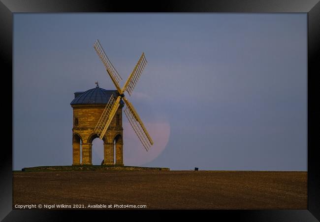 Chesterton Windmill Daylight Moonrise Framed Print by Nigel Wilkins