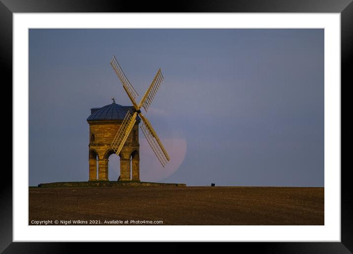 Chesterton Windmill Daylight Moonrise Framed Mounted Print by Nigel Wilkins