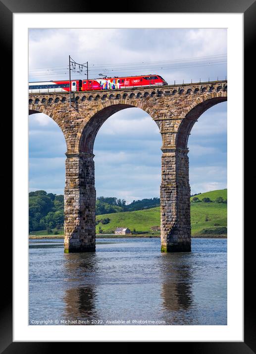 Train crossing the Royal Border Bridge Framed Mounted Print by Michael Birch