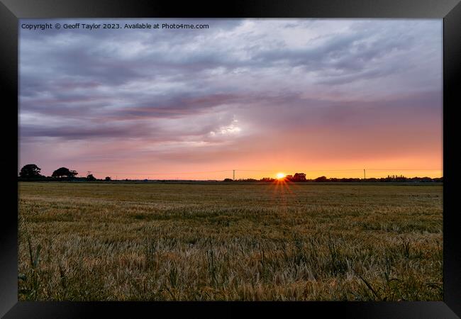 Sunset over a ripening field Framed Print by Geoff Taylor