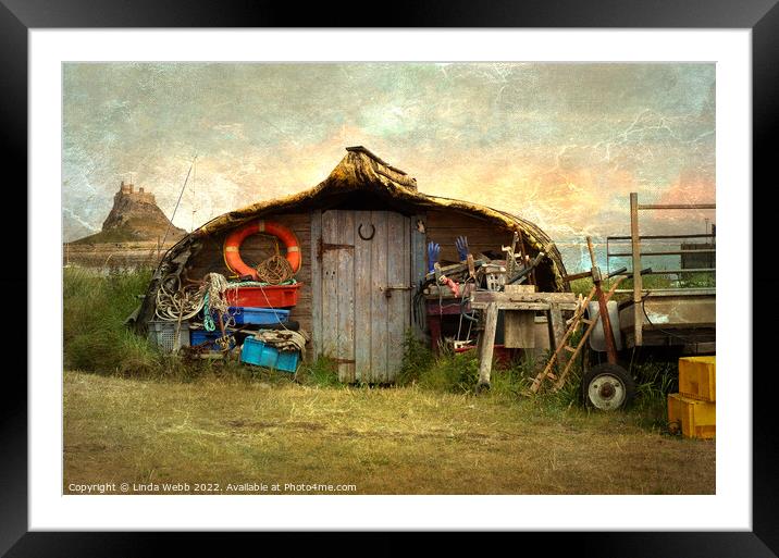 Fisherman's Hut on the shore of Lindisfarne, Holy  Framed Mounted Print by Linda Webb