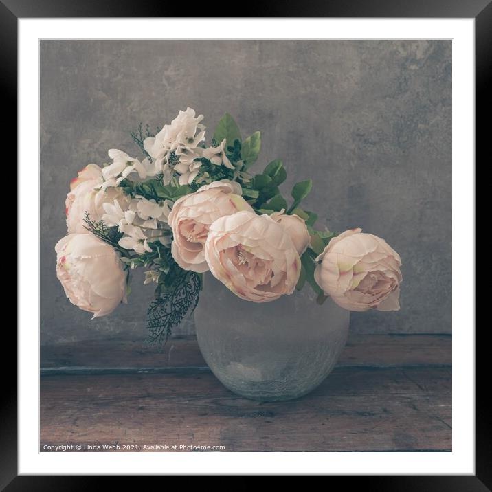 Still life peonies in vase Framed Mounted Print by Linda Webb