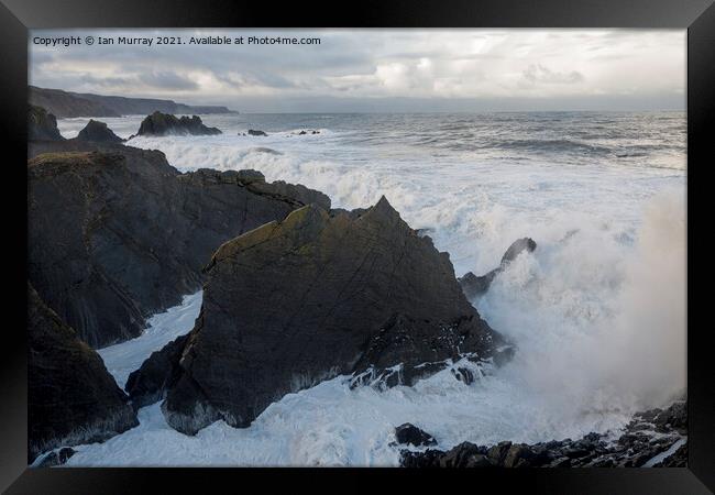 Atlantic Ocean storm waves Hartland Quay, Devon Framed Print by Ian Murray