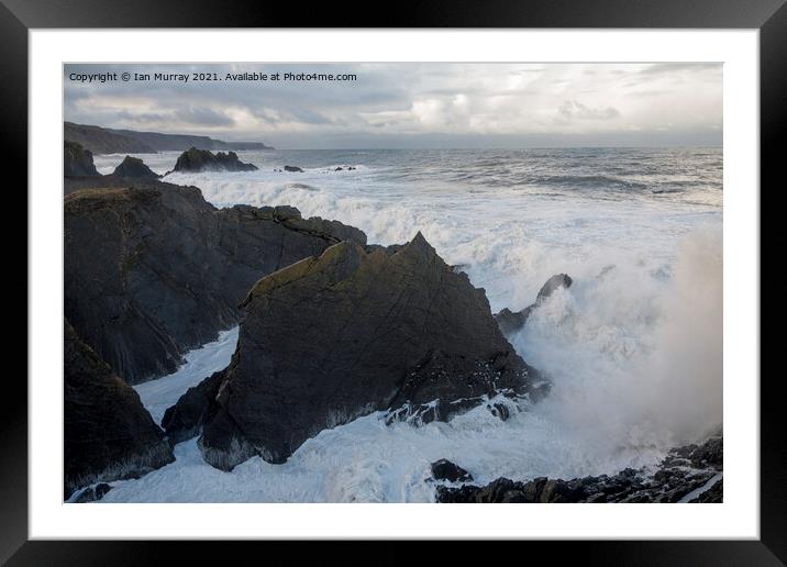 Atlantic Ocean storm waves Hartland Quay, Devon Framed Mounted Print by Ian Murray