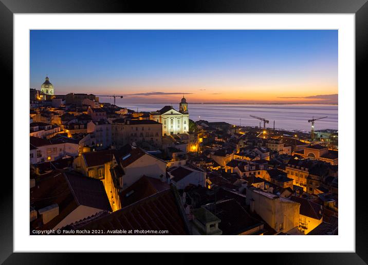 Lisbon cityscape, Alfama district at dusk Framed Mounted Print by Paulo Rocha
