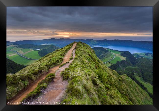 Viewpoint in Sao Miguel at sunset - Azores Framed Print by Paulo Rocha