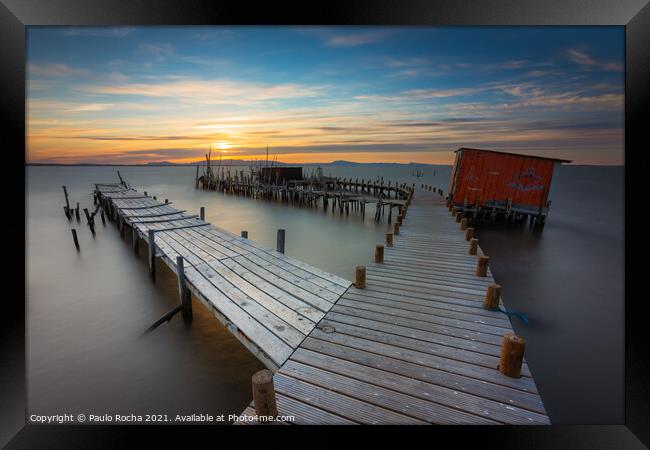 Sunset at Carrasqueira Pier Framed Print by Paulo Rocha