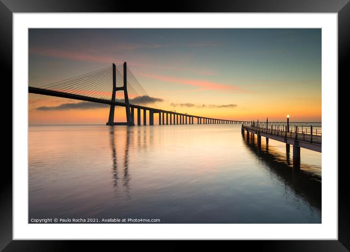 Vasco da Gama bridge, Lisbon, at sunrise Framed Mounted Print by Paulo Rocha