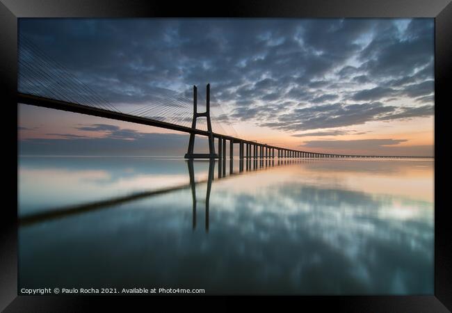 Vasco da Gama bridge, Lisbon, at sunrise Framed Print by Paulo Rocha