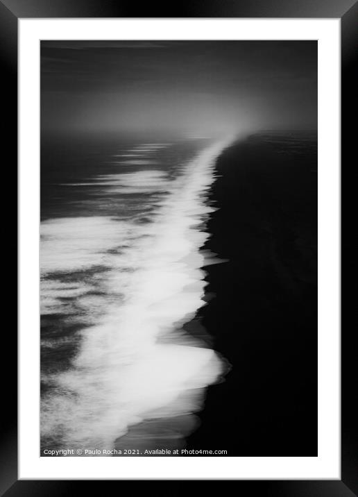 Iceland volcanic black sand beach from Dyrholaey in black and white Framed Mounted Print by Paulo Rocha