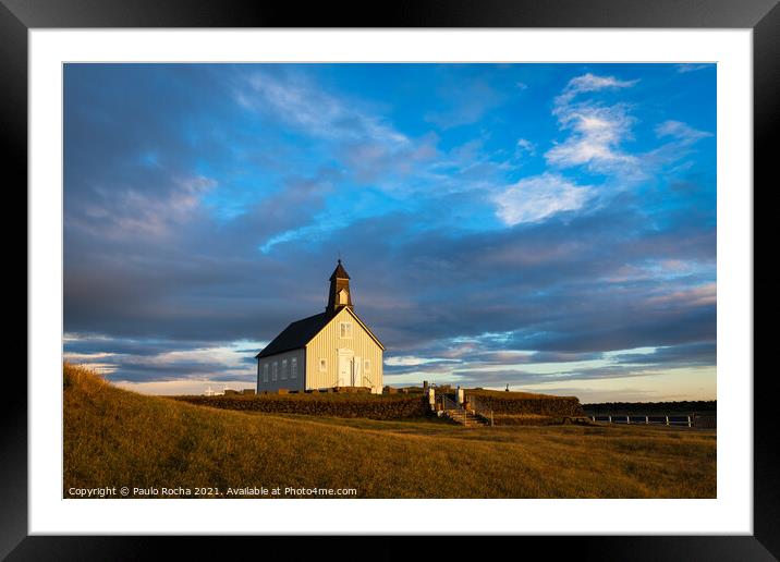 Strandkirkja in Iceland at sunset Framed Mounted Print by Paulo Rocha