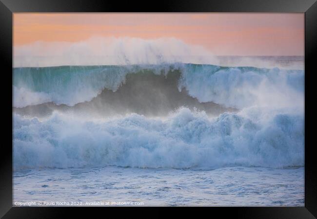 Ocean waves close up at sunset Framed Print by Paulo Rocha