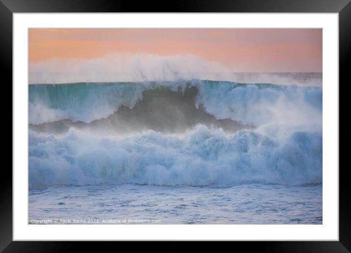 Ocean waves close up at sunset Framed Mounted Print by Paulo Rocha