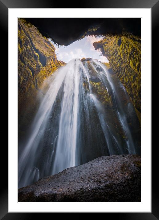 Gljufrabui waterfall inside a cave in Iceland Framed Mounted Print by Paulo Rocha