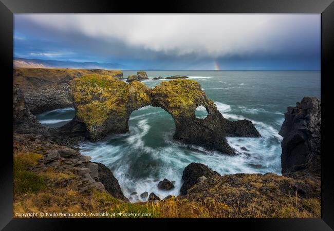 Gatklettur sea arch, Arnastapi, Iceland Framed Print by Paulo Rocha