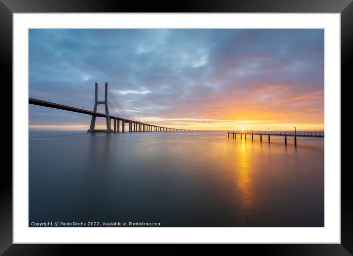 Vasco da Gama bridge, Lisbon, at sunrise Framed Mounted Print by Paulo Rocha