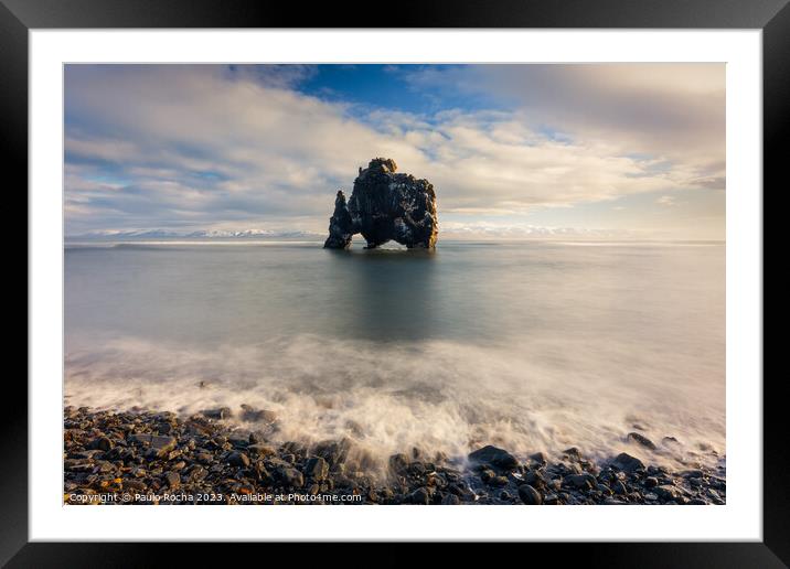 Hvitserkur rock formation in northern icelandic coast Framed Mounted Print by Paulo Rocha