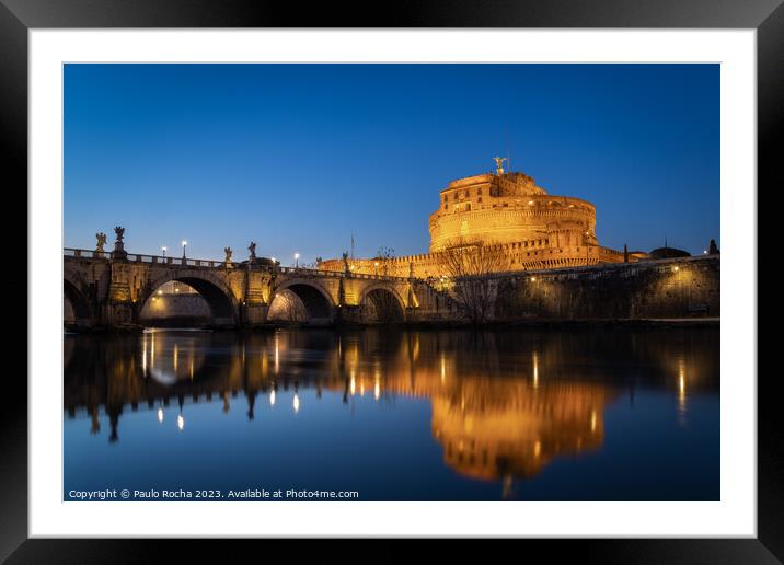 Bridge and castle Sant Angelo at night, Rome Framed Mounted Print by Paulo Rocha