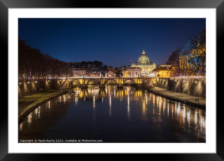 Sant Angelo bridge and St. Peter's cathedral in Rome Framed Mounted Print by Paulo Rocha