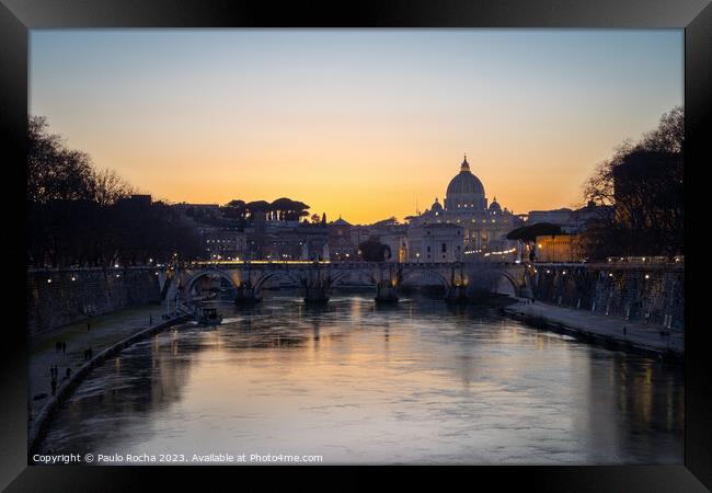 Sant Angelo bridge and St. Peter's cathedral in Rome, Italy Framed Print by Paulo Rocha