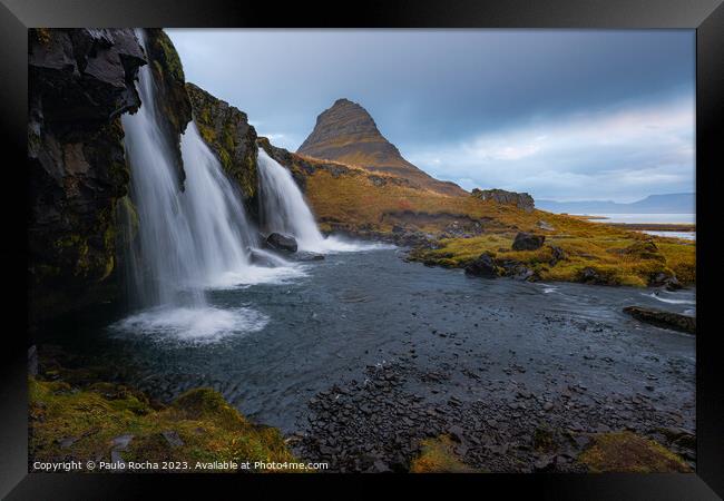 Kirkjufellsfoss waterfalls and kirkjufell mountain Framed Print by Paulo Rocha