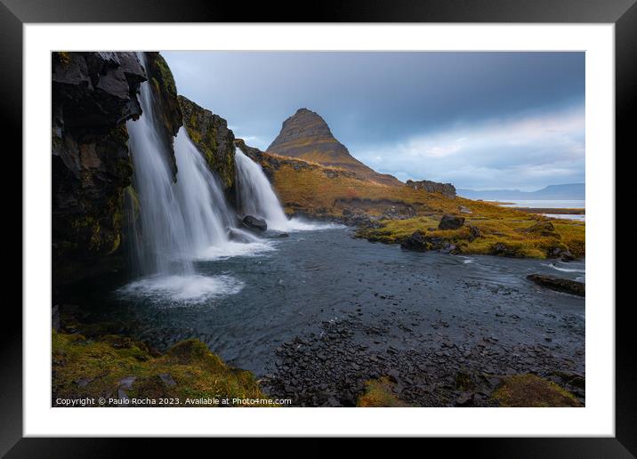 Kirkjufellsfoss waterfalls and kirkjufell mountain Framed Mounted Print by Paulo Rocha