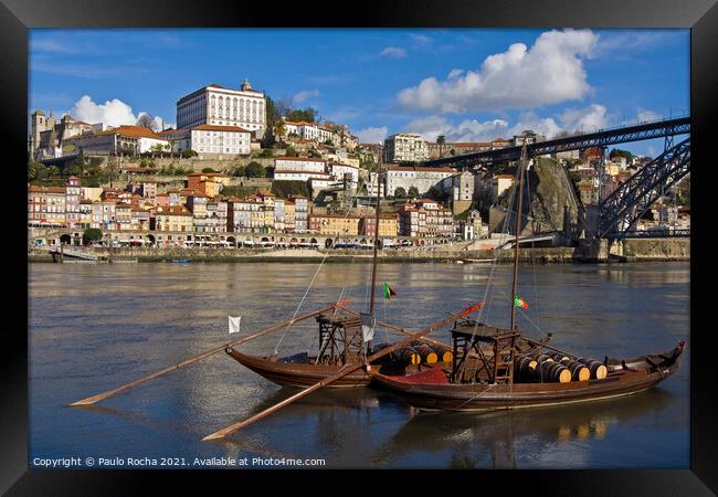 Rabelo wine boats in Douro river, Porto, Portugal Framed Print by Paulo Rocha