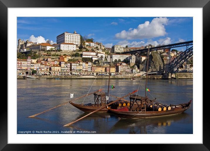Rabelo wine boats in Douro river, Porto, Portugal Framed Mounted Print by Paulo Rocha