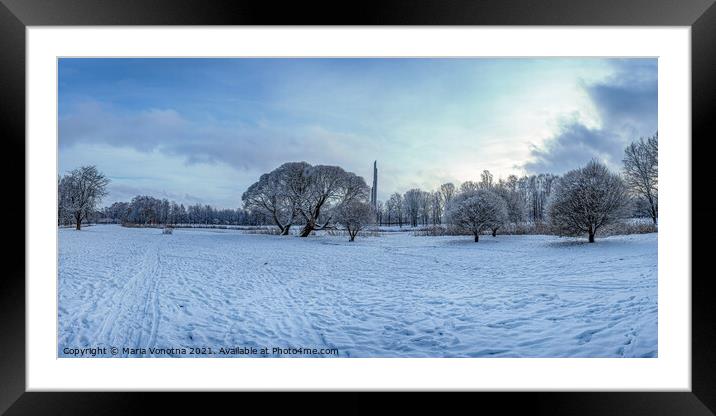 Covered in snow city park Framed Mounted Print by Maria Vonotna