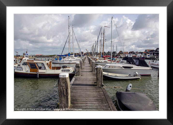 Pier with boats and yachts in Marken, Netherlands Framed Mounted Print by Maria Vonotna