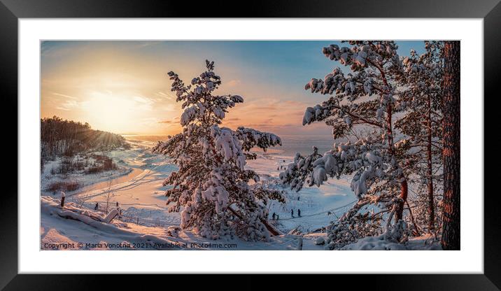 Snowy landscape at sunset Framed Mounted Print by Maria Vonotna