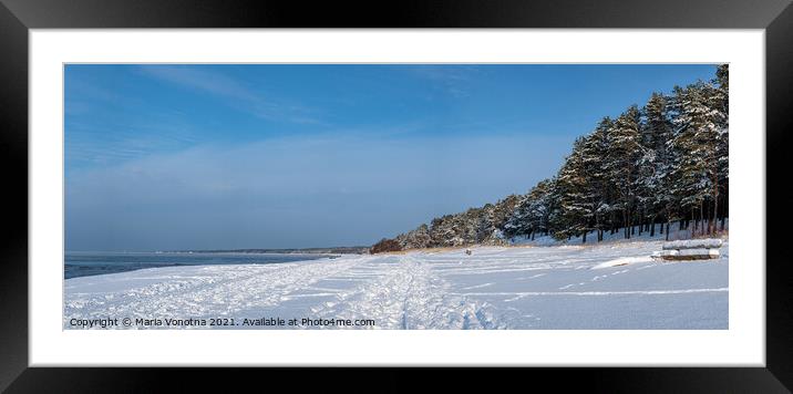 Panoramic view of snowy sea coast Framed Mounted Print by Maria Vonotna