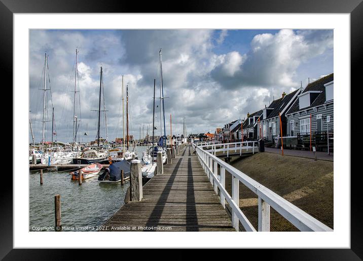 Pier with boats in Marken Framed Mounted Print by Maria Vonotna