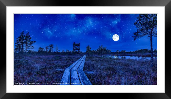 Night view of swamp with observation tower Framed Mounted Print by Maria Vonotna